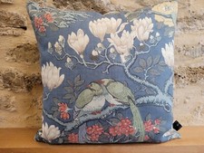 GP & J Baker Rockbird Soft Teal Linen & Blue Velvet Fabric Cushion Cover A