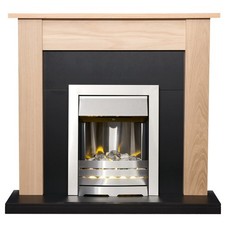 Adam Southwold Fireplace in Oak & Black with Helios Electric Fire in Brushed ...