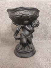 Vintage 1950s Royal Wessex Pottery Cherub Sweet Bowl Matte Black Goth Rococo Fab