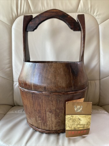 Vtg chinese wooden bucket well - vtg,