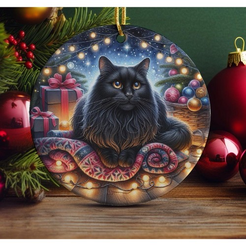 Black cat christmas ornament - black,