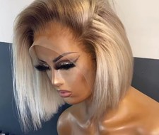  Blonde Lace Front Wigs For Women Short Bob Brazilian Human Hair Wig Brown 