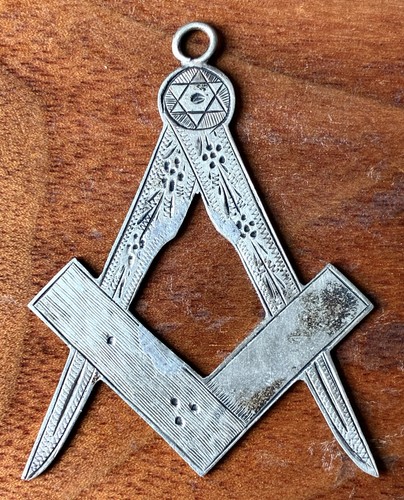 Antique silver masonic square - masonic,