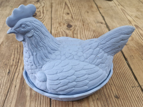 Blue pottery hen - pottery, on