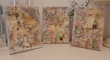❤️3D handmade mini canvas picture. Shabby chic hearts roses keys bird cage ❤️