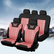 9Pcs Butterfly Pink Car Seat Covers Cushions Protector For Interior Accessories