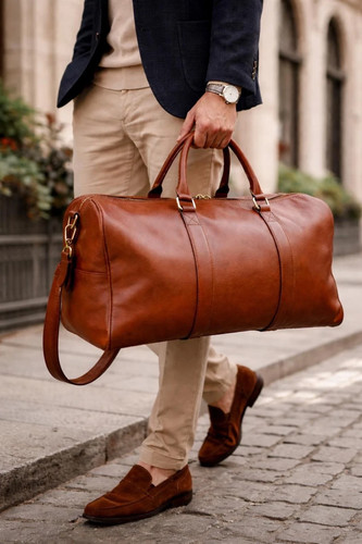 Leather duffel bag vintage men - leather,