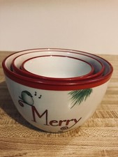 Everyday White Porcelain Nesting Bowl Set of 3 Christmas Merry, Noel, Joy.