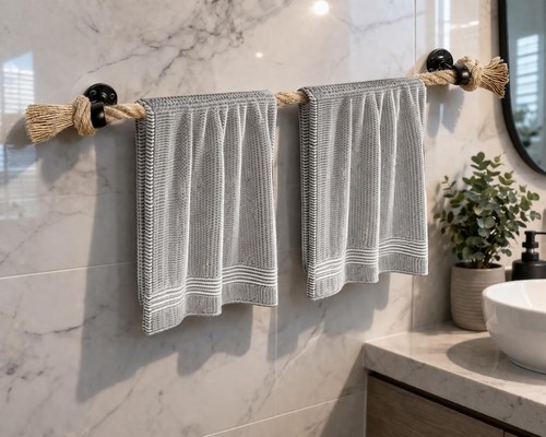 Nautical rope towel bar - nautical,