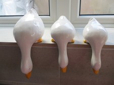 3 x White Ceramic Geese With