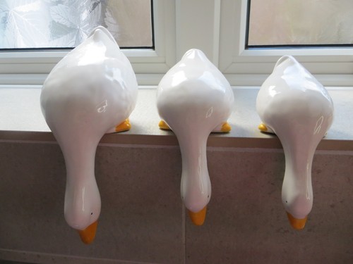 White ceramic geese with - x,