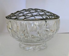 Vintage Glass Crystal Rose Bowl/ Posy Bowl with metal grid