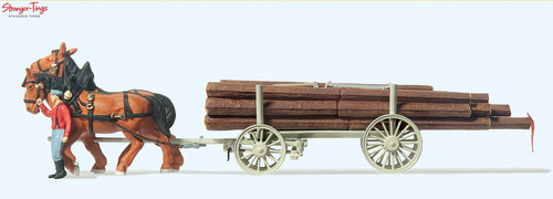 Preiser horse drawn log wagon - drawn,