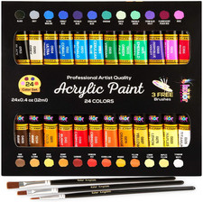 Acrylic Paint Set 24 Colours Canvas Paints Kit with 3 Paint Brushes for Crafts,K