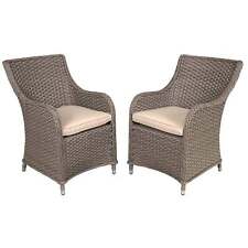 Garden Arm Chairs & Cushions x 2, Chester Rattan Wicker - Brown