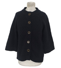 Boden Women's Knit Cardigan Size 14 Navy Round Neck 100% Wool Button Up Used F1