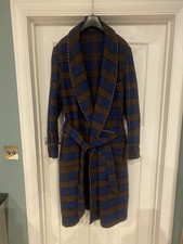 Vintage Lloyd Size M Mens Wool Dressing Gown Robe  Blue Brown Check Belt Pockets