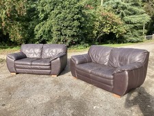2x Brown Leather 2 Seater Sofa Settee Couch Comfy Living Room