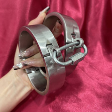 Stainless Steel Metal Handcuffs Ankle Cuffs Neck Collar Bondage Set Adult Games