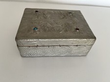 Hammered Metal Hinged Wooden Box Set With Coloured Stones 6.5 x 5 x 2.5” Floral