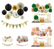 Happy Birthday Banner Bunting Paper Fan Tissue Pompoms Balloon Party Decor(BoD)