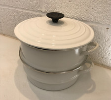 White Le Creuset Steamer 2 Tiers with side Handles Cast Iron Single Handle Lid