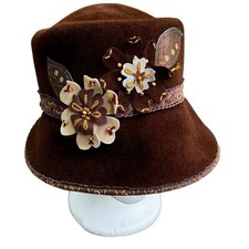Louise Green Brown Felt Flower Bucket Hat