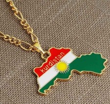 Kurdistan Flag Map Gold Plated