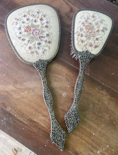 Antique floral hair brush - floral,