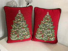 2 x Tapestry Christmas Tree Scatter Cushions Approx 30 x 40cm