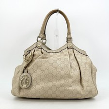 GUCCI Guccissima Sukey Tote Bag GG Leather 211944 Cream White Authentic