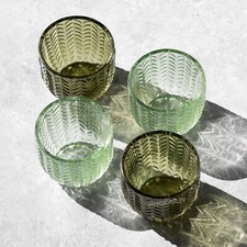 Set of 4 Floral Green Glass