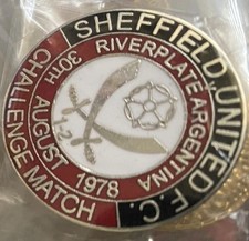 Sheffield United V Riverplate Argentina Challenge Match Badge 1978 Old Enamel