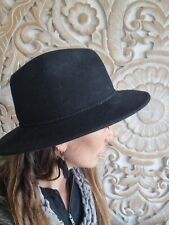 100% Wool Felt Woven Fedora Hat Women Black Cowboy Cowgirl Braided band Boho