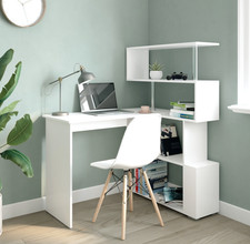 Mondeer L-Shaped Computer Desk Corner PC Table 360° Rotatable Shelves Office