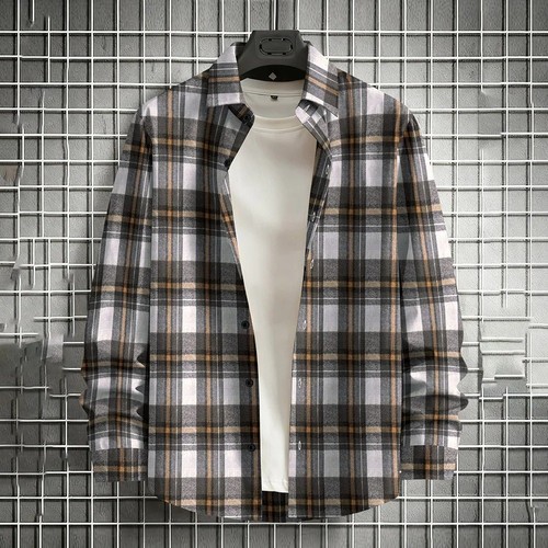 Men plaid shirt - plaid, long