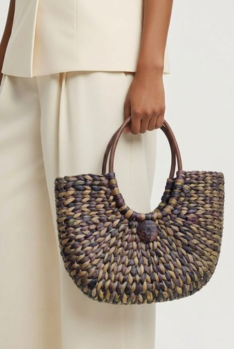 Capiz handwoven straw tote bag - straw,