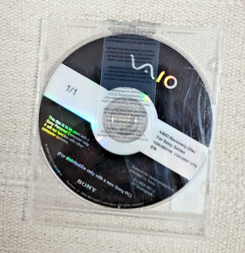 Sony vaio recovery disk - recovery, for