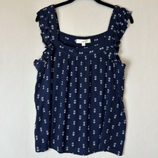 Loft Tank Top Womens Medium Blue Blouse Flutter Wide Strap Square Neck