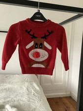 Next Kids Christmas Jumper Rudolf Red Nose Reindeer Pom Pom Age 2-3 Years VGC