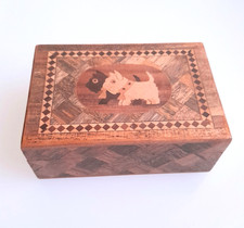 Vintage Japanese Scottie Dog Hinged Wood Trinket Box  