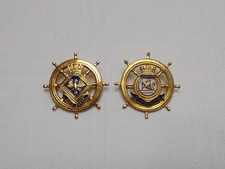 2 Vintage Ship's Wheel Badges - Royal Navy - HMS Vanguard - HMS Eagle