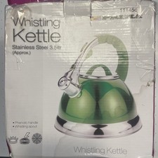Prima Whistling Kettle Cordless Stainless Steel Easy Grip Handle 3.5L Green