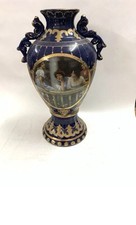 Antique Art Nouveau Royal Limoges Cobalt Blue Jewelled Gold Vase 14" Tall  *READ