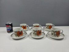 6 x J & G Meakin POPPY Pattern Ceramic Cups & Saucers - Vintage