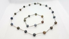 Stone Bead Metal aged silver Bar Necklace 48cm Bracelet 19cm 2 piece set