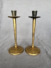 Pair Hand Crafted Cast Iron Candlesticks. Gold Finish. 25cm Tall