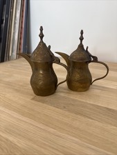 Vintage Etched Turkish Dallahs Coffee Pots Brass 5” Tall 