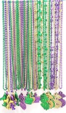 30PCS Mardi Gras Beads Green Purple Gold Necklaces Party Costume Accessories