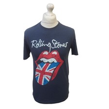 Rolling Stones T-Shirt Band Rock Casual Blue Retro Cotton Men's Size S